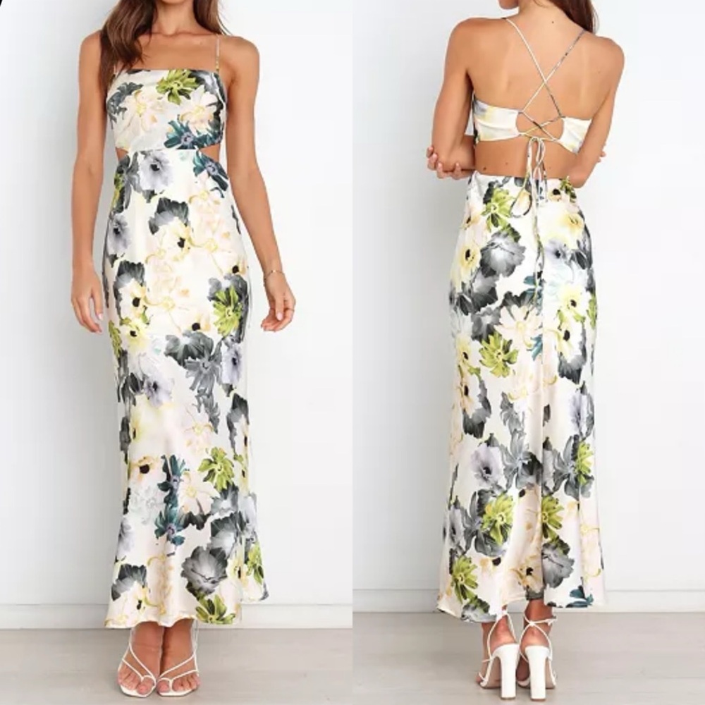 Petal & Pup Women's Floral Jayne Maxi Dress Side Cutouts Lace Up Back